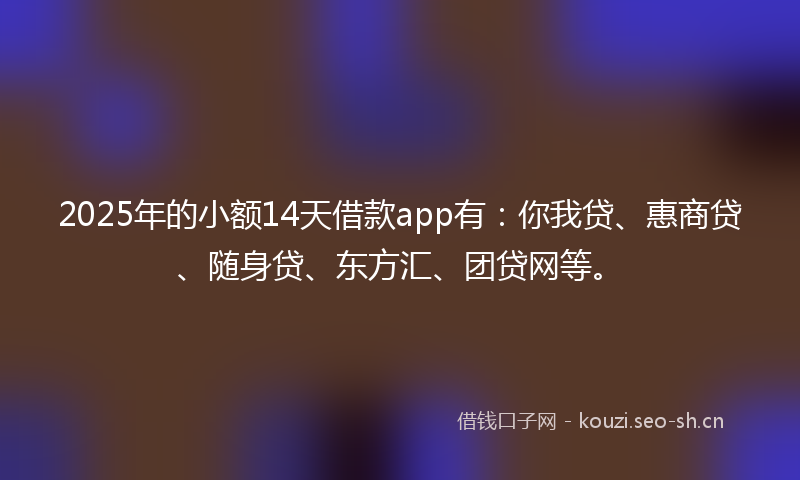 2025年的小额14天借款app有：你我贷、惠商贷、随身贷、东方汇、团贷网等。