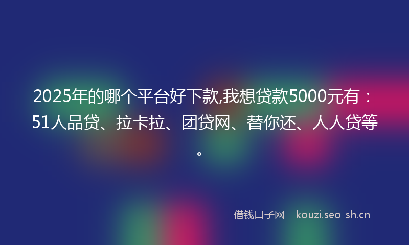 2025年的哪个平台好下款,我想贷款5000元有：51人品贷、拉卡拉、团贷网、替你还、人人贷等。