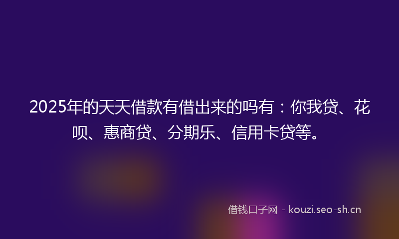 2025年的天天借款有借出来的吗有：你我贷、花呗、惠商贷、分期乐、信用卡贷等。