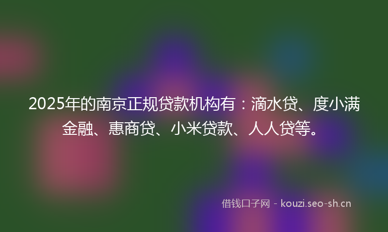 2025年的南京正规贷款机构有：滴水贷、度小满金融、惠商贷、小米贷款、人人贷等。