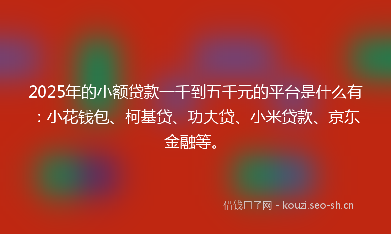 2025年的小额贷款一千到五千元的平台是什么有：小花钱包、柯基贷、功夫贷、小米贷款、京东金融等。