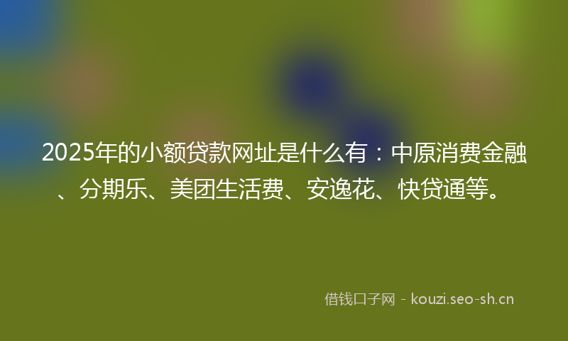 2025年的小额贷款网址是什么有：中原消费金融、分期乐、美团生活费、安逸花、快贷通等。