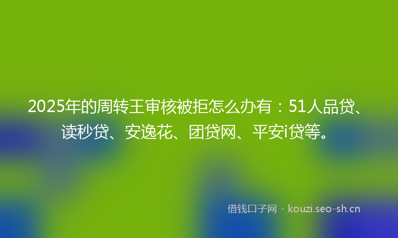 2025年的周转王审核被拒怎么办有:51人品贷、读秒贷、安逸花、团贷网、平安i贷等。
