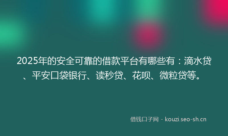 2025年的安全可靠的借款平台有哪些有：滴水贷、平安口袋银行、读秒贷、花呗、微粒贷等。