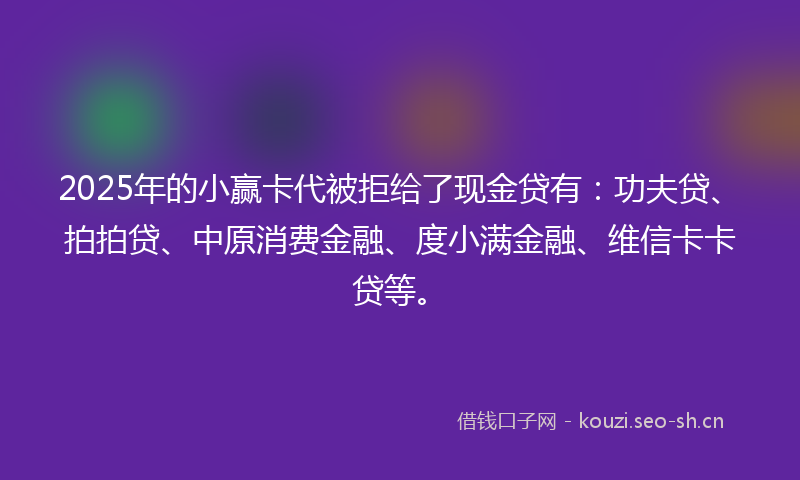 2025年的小赢卡代被拒给了现金贷有：功夫贷、拍拍贷、中原消费金融、度小满金融、维信卡卡贷等。