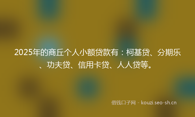 2025年的商丘个人小额贷款有：柯基贷、分期乐、功夫贷、信用卡贷、人人贷等。