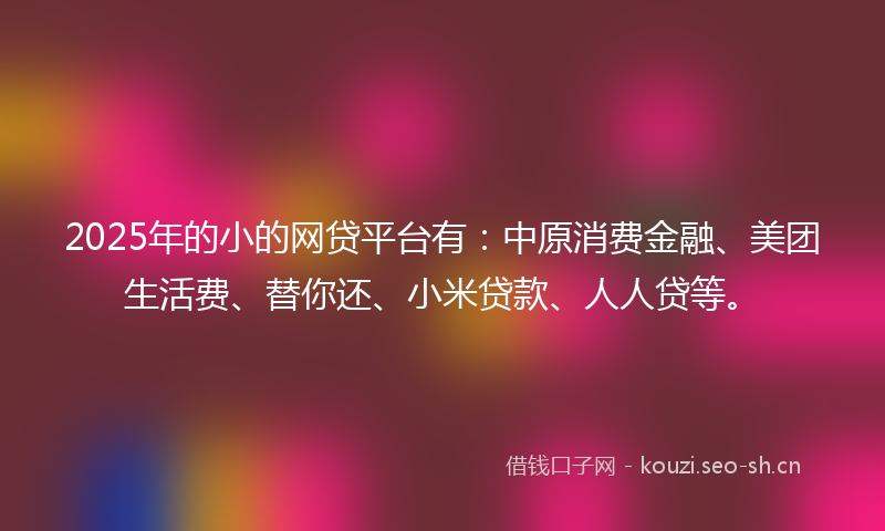 2025年的小的网贷平台有：中原消费金融、美团生活费、替你还、小米贷款、人人贷等。