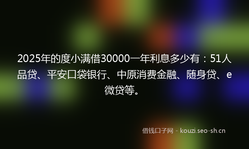2025年的度小满借30000一年利息多少有：51人品贷、平安口袋银行、中原消费金融、随身贷、e微贷等。