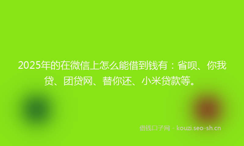 2025年的在微信上怎么能借到钱有：省呗、你我贷、团贷网、替你还、小米贷款等。