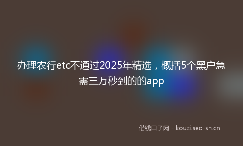 办理农行etc不通过2025年精选，概括5个黑户急需三万秒到的的app