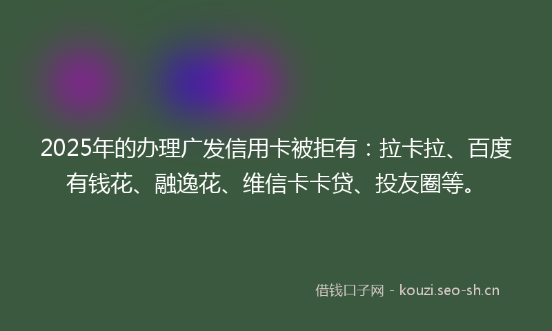 2025年的办理广发信用卡被拒有：拉卡拉、百度有钱花、融逸花、维信卡卡贷、投友圈等。