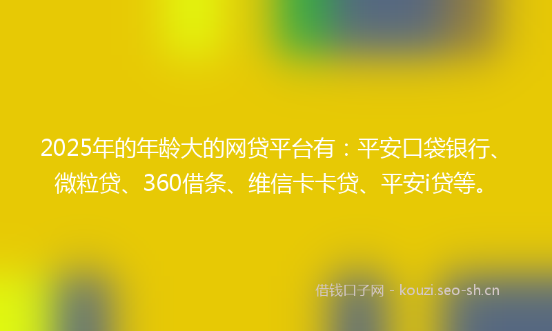 2025年的年龄大的网贷平台有：平安口袋银行、微粒贷、360借条、维信卡卡贷、平安i贷等。