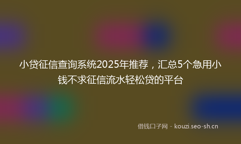 小贷征信查询系统2025年推荐，汇总5个急用小钱不求征信流水轻松贷的平台