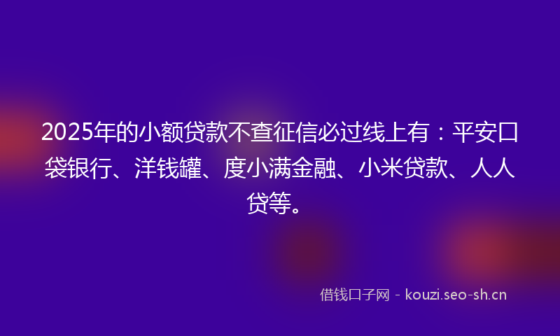 2025年的小额贷款不查征信必过线上有:平安口袋银行、洋钱罐、度小满金融、小米贷款、人人贷等。