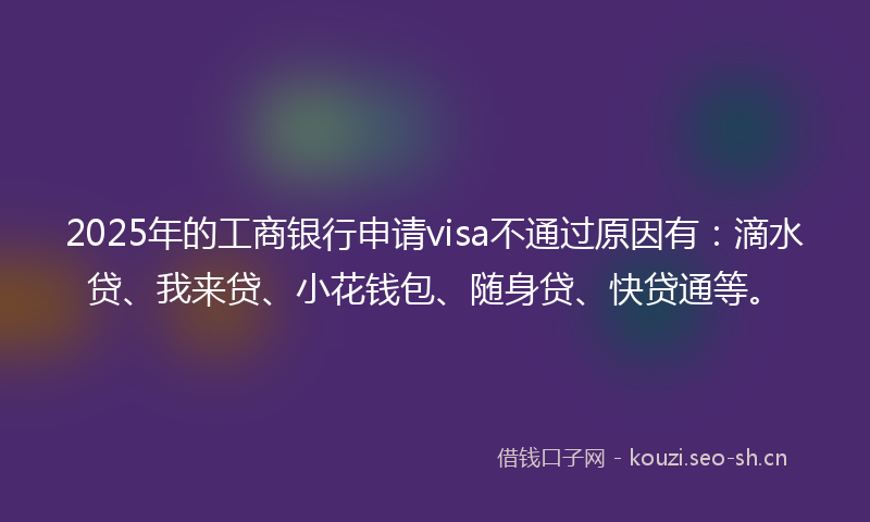 2025年的工商银行申请visa不通过原因有：滴水贷、我来贷、小花钱包、随身贷、快贷通等。