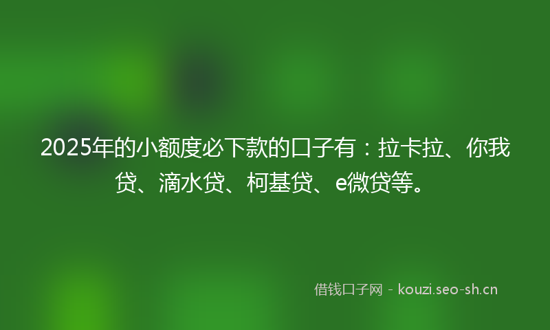 2025年的小额度必下款的口子有：拉卡拉、你我贷、滴水贷、柯基贷、e微贷等。