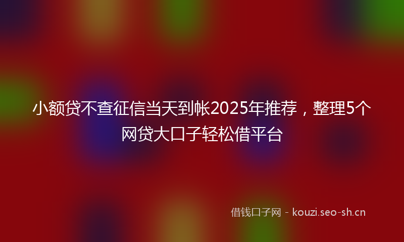 小额贷不查征信当天到帐2025年推荐，整理5个网贷大口子轻松借平台
