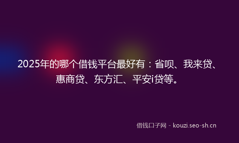 2025年的哪个借钱平台最好有：省呗、我来贷、惠商贷、东方汇、平安i贷等。