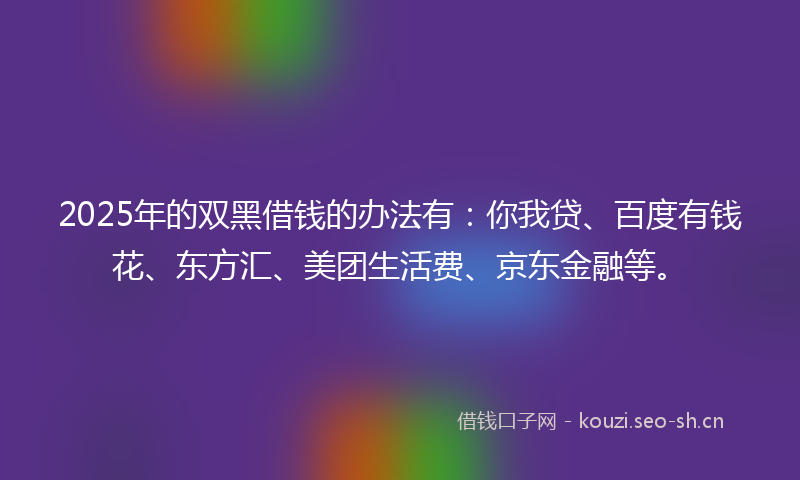 2025年的双黑借钱的办法有：你我贷、百度有钱花、东方汇、美团生活费、京东金融等。