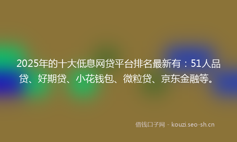 2025年的十大低息网贷平台排名最新有：51人品贷、好期贷、小花钱包、微粒贷、京东金融等。