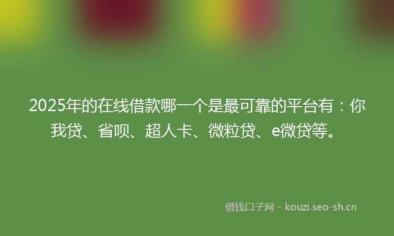 2025年的在线借款哪一个是最可靠的平台有：你我贷、省呗、超人卡、微粒贷、e微贷等。