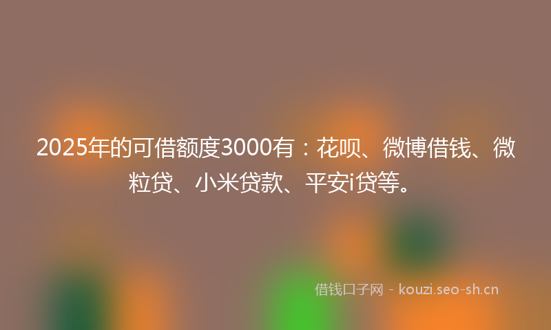2025年的可借额度3000有：花呗、微博借钱、微粒贷、小米贷款、平安i贷等。