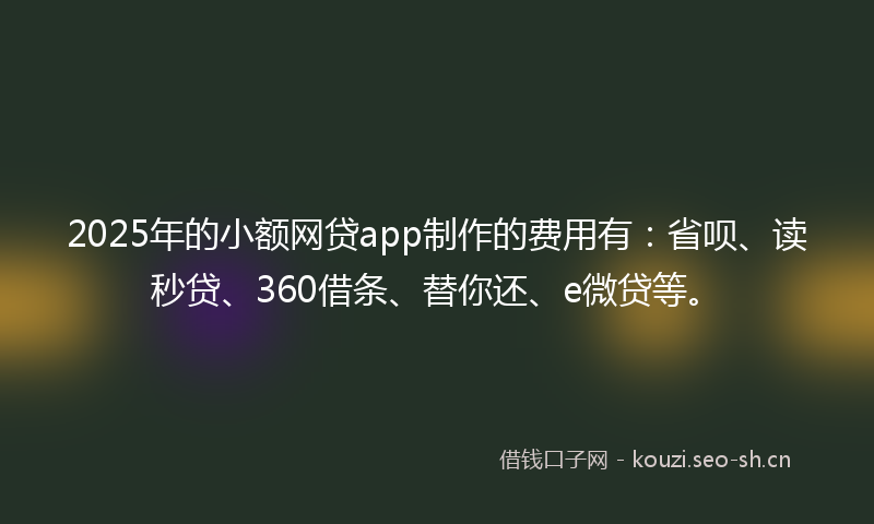 2025年的小额网贷app制作的费用有：省呗、读秒贷、360借条、替你还、e微贷等。