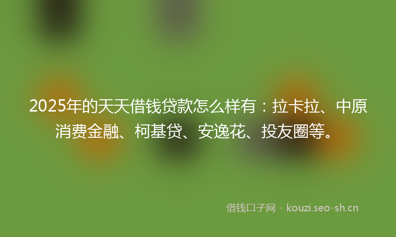 2025年的天天借钱贷款怎么样有：拉卡拉、中原消费金融、柯基贷、安逸花、投友圈等。