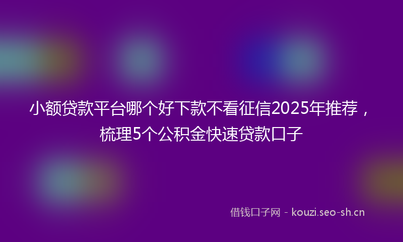 小额贷款平台哪个好下款不看征信2025年推荐，梳理5个公积金快速贷款口子
