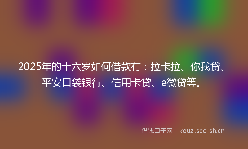 2025年的十六岁如何借款有：拉卡拉、你我贷、平安口袋银行、信用卡贷、e微贷等。