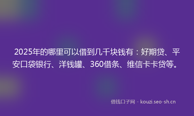 2025年的哪里可以借到几千块钱有：好期贷、平安口袋银行、洋钱罐、360借条、维信卡卡贷等。