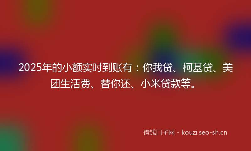 2025年的小额实时到账有：你我贷、柯基贷、美团生活费、替你还、小米贷款等。