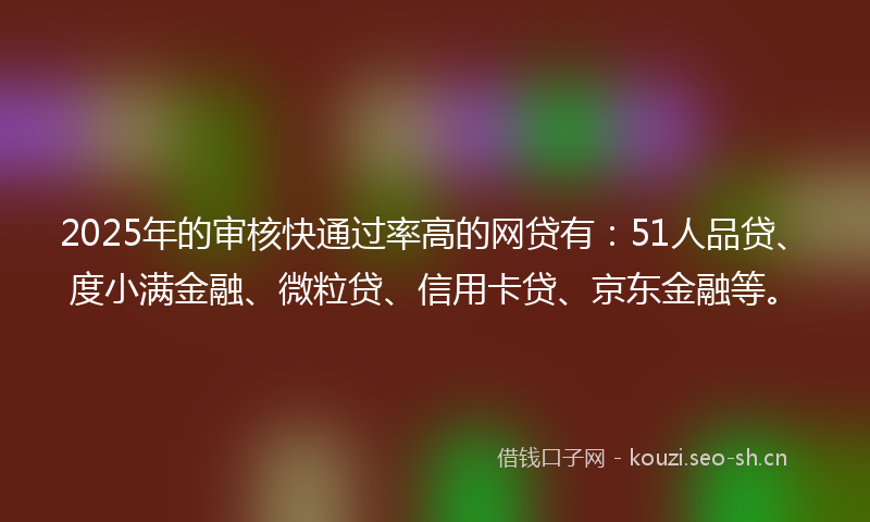 2025年的审核快通过率高的网贷有：51人品贷、度小满金融、微粒贷、信用卡贷、京东金融等。