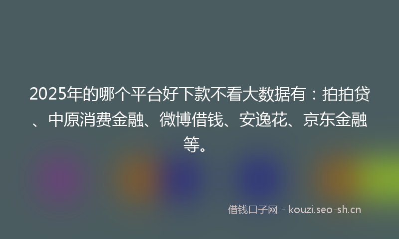 2025年的哪个平台好下款不看大数据有：拍拍贷、中原消费金融、微博借钱、安逸花、京东金融等。