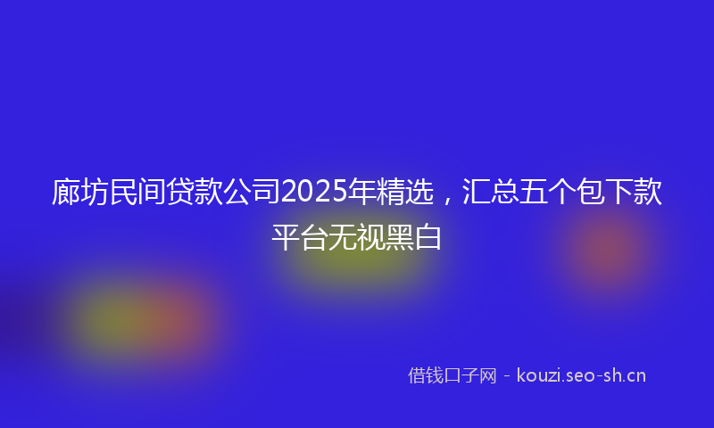 廊坊民间贷款公司2025年精选，汇总五个包下款平台无视黑白