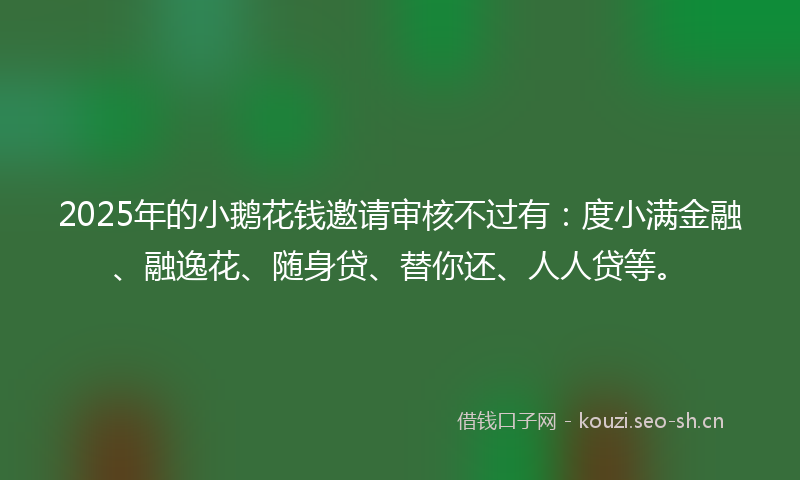 2025年的小鹅花钱邀请审核不过有：度小满金融、融逸花、随身贷、替你还、人人贷等。