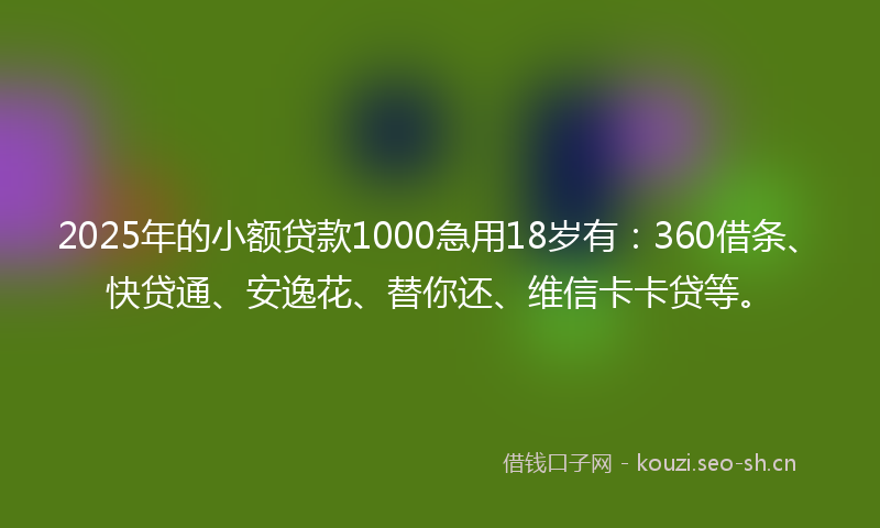 2025年的小额贷款1000急用18岁有：360借条、快贷通、安逸花、替你还、维信卡卡贷等。