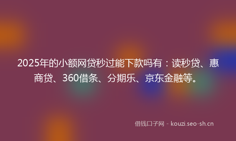 2025年的小额网贷秒过能下款吗有：读秒贷、惠商贷、360借条、分期乐、京东金融等。