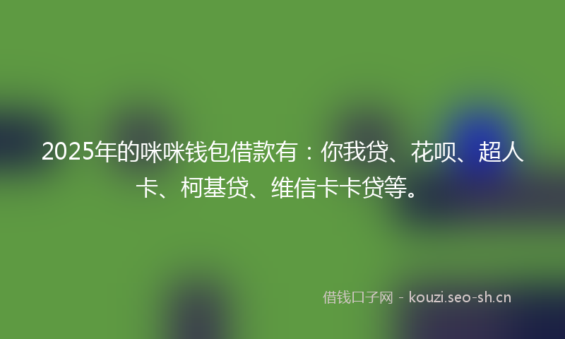 2025年的咪咪钱包借款有：你我贷、花呗、超人卡、柯基贷、维信卡卡贷等。