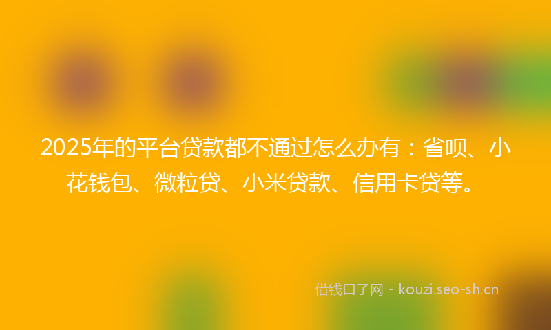 2025年的平台贷款都不通过怎么办有：省呗、小花钱包、微粒贷、小米贷款、信用卡贷等。