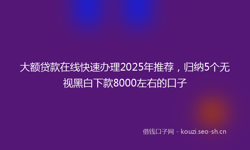 大额贷款在线快速办理2025年推荐，归纳5个无视黑白下款8000左右的口子