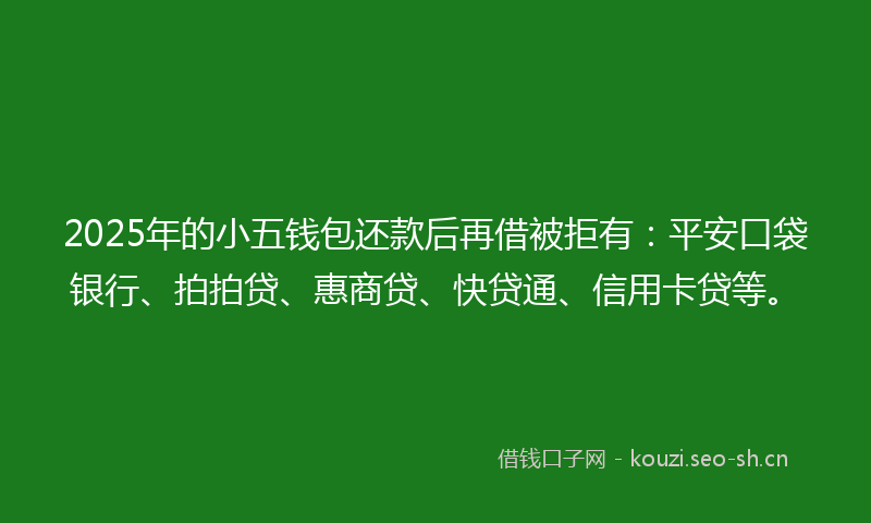 2025年的小五钱包还款后再借被拒有：平安口袋银行、拍拍贷、惠商贷、快贷通、信用卡贷等。