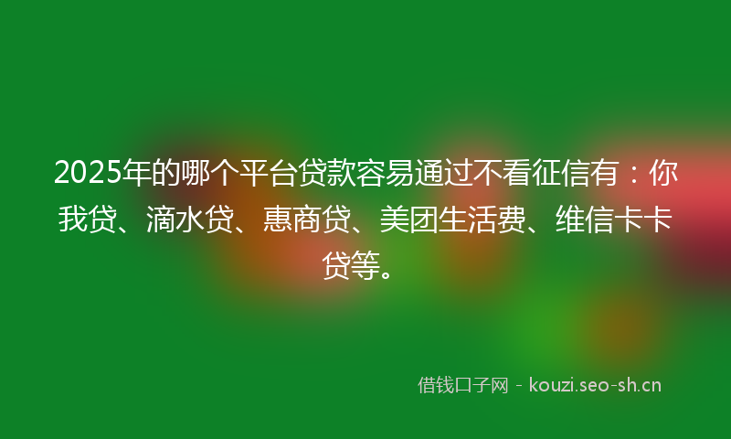 2025年的哪个平台贷款容易通过不看征信有：你我贷、滴水贷、惠商贷、美团生活费、维信卡卡贷等。
