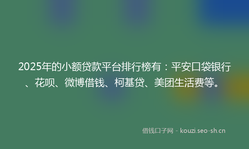 2025年的小额贷款平台排行榜有：平安口袋银行、花呗、微博借钱、柯基贷、美团生活费等。