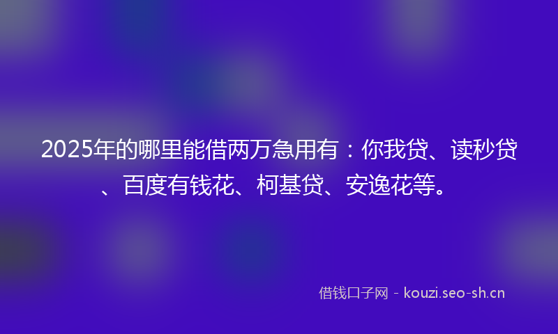 2025年的哪里能借两万急用有：你我贷、读秒贷、百度有钱花、柯基贷、安逸花等。