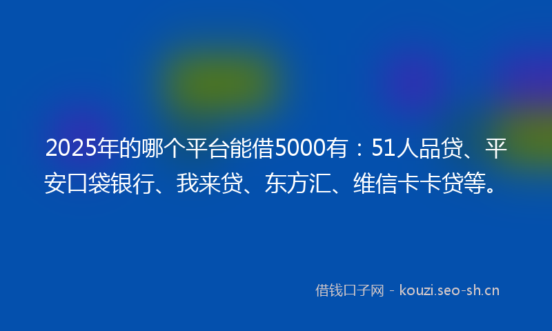 2025年的哪个平台能借5000有:51人品贷、平安口袋银行、我来贷、东方汇、维信卡卡贷等。