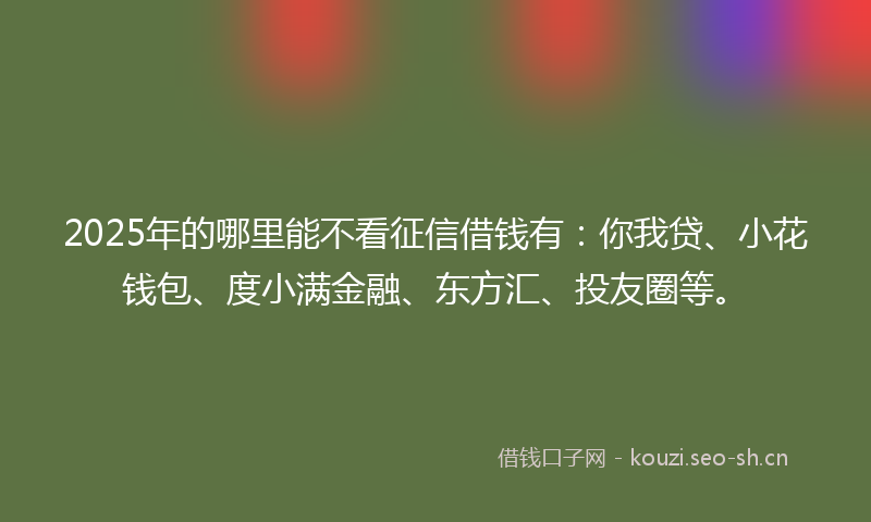 2025年的哪里能不看征信借钱有：你我贷、小花钱包、度小满金融、东方汇、投友圈等。