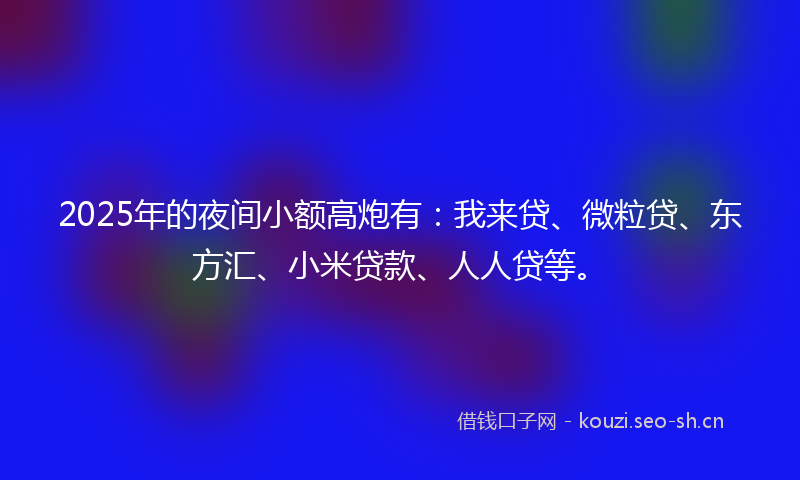 2025年的夜间小额高炮有：我来贷、微粒贷、东方汇、小米贷款、人人贷等。