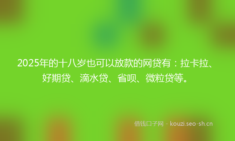 2025年的十八岁也可以放款的网贷有:拉卡拉、好期贷、滴水贷、省呗、微粒贷等。