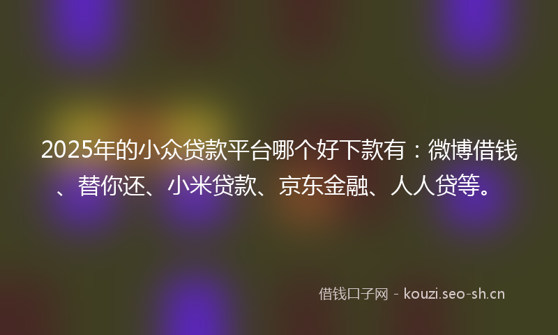 2025年的小众贷款平台哪个好下款有：微博借钱、替你还、小米贷款、京东金融、人人贷等。